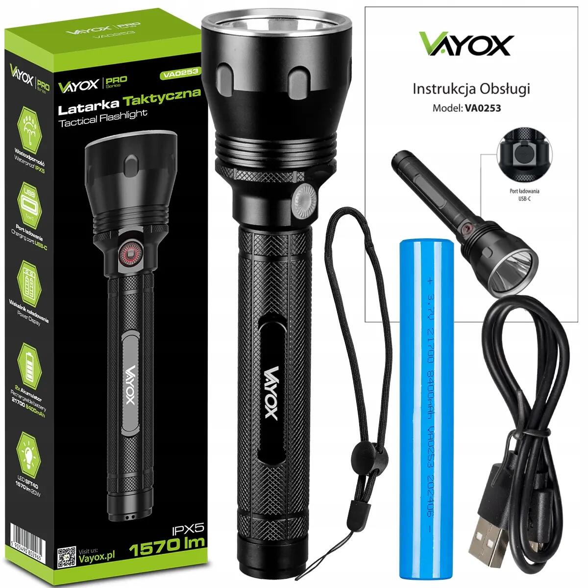 Handlampe Vayox VA0253, Akku, USB-C, SFT40 20W, 1570lm 15/15