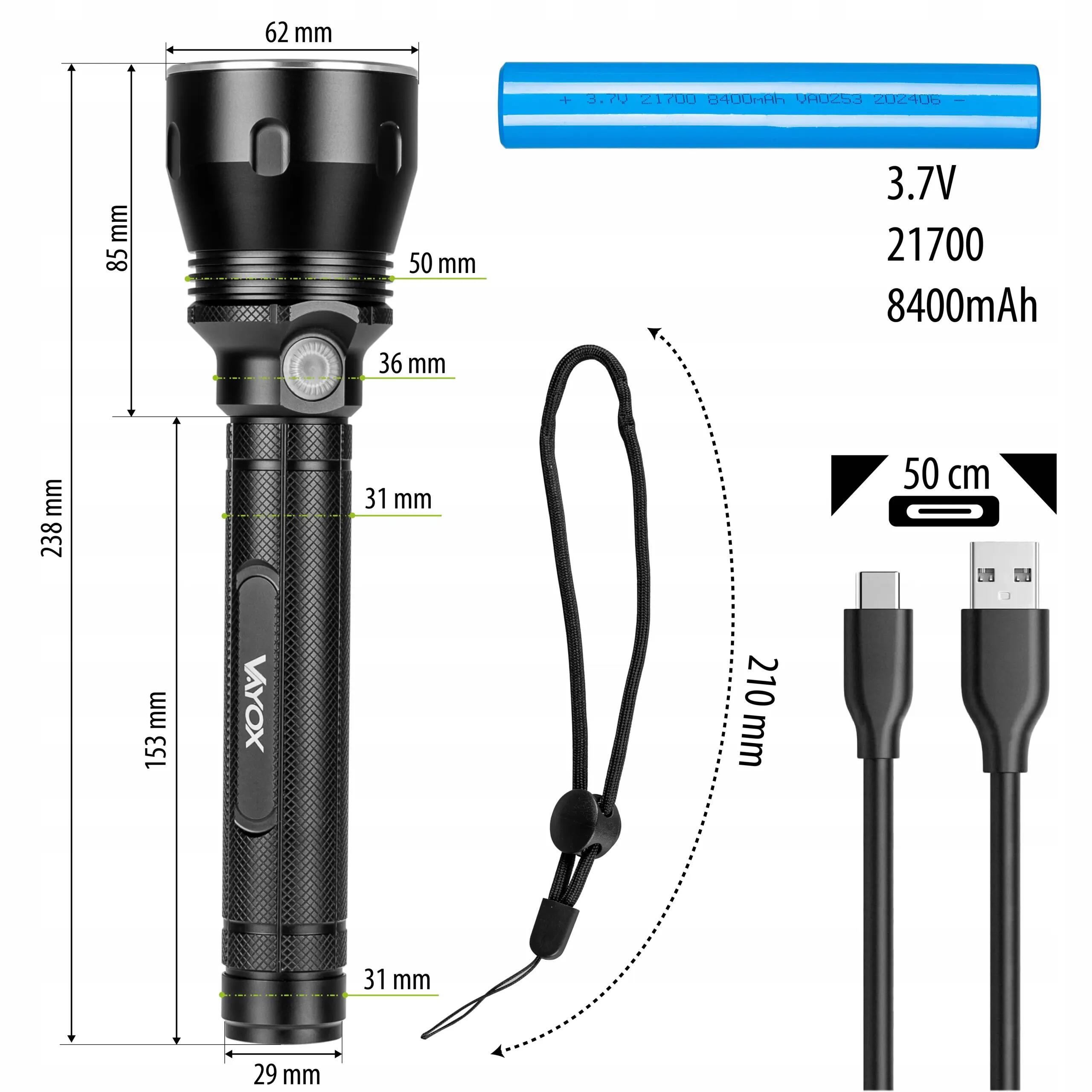 Handlampe Vayox VA0253, Akku, USB-C, SFT40 20W, 1570lm 14/15