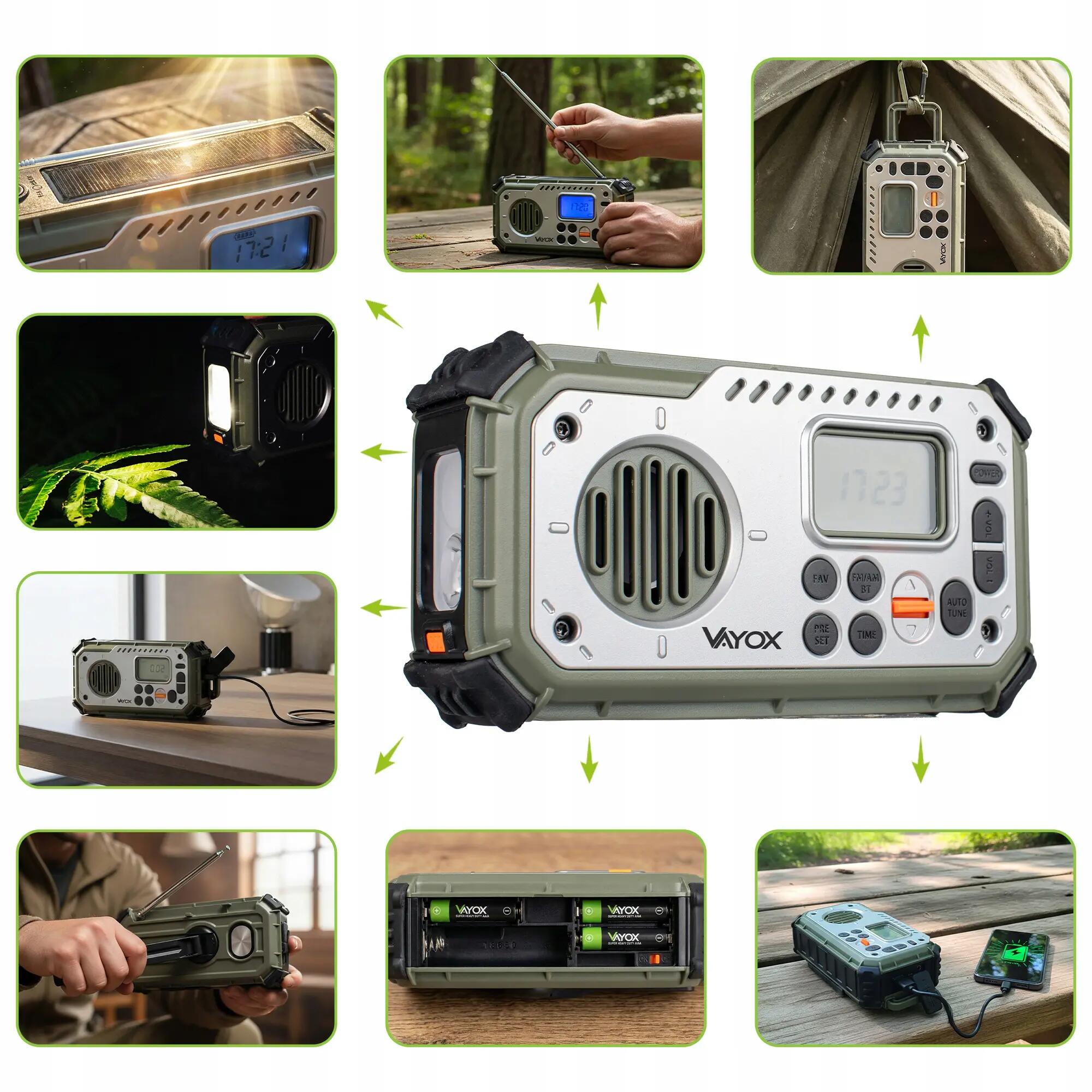 Radio de randonnée Vayox VA0440 Bluetooth, Powerbank, Solaire, Dynamo 5/15