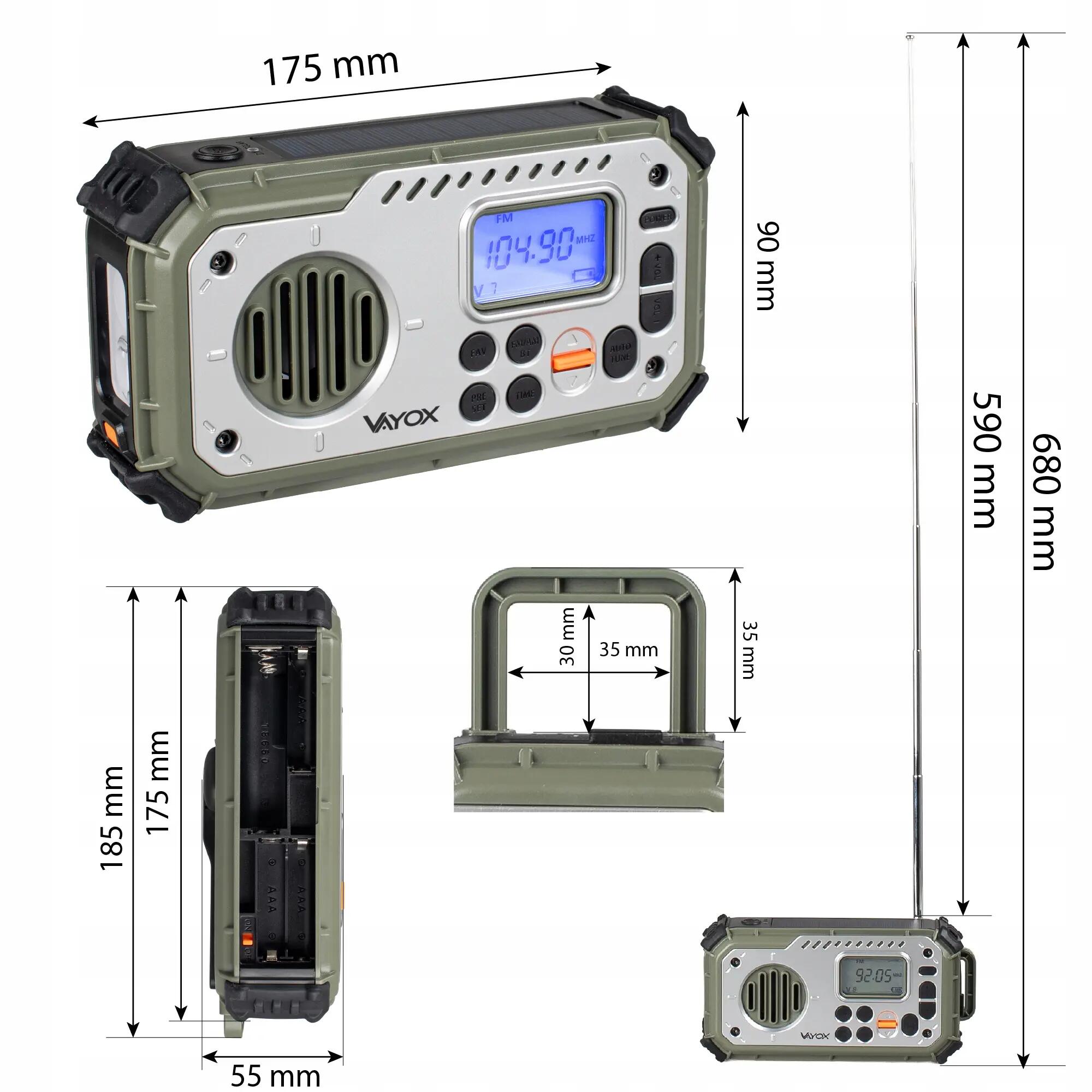 Radio de randonnée Vayox VA0440 Bluetooth, Powerbank, Solaire, Dynamo 14/15