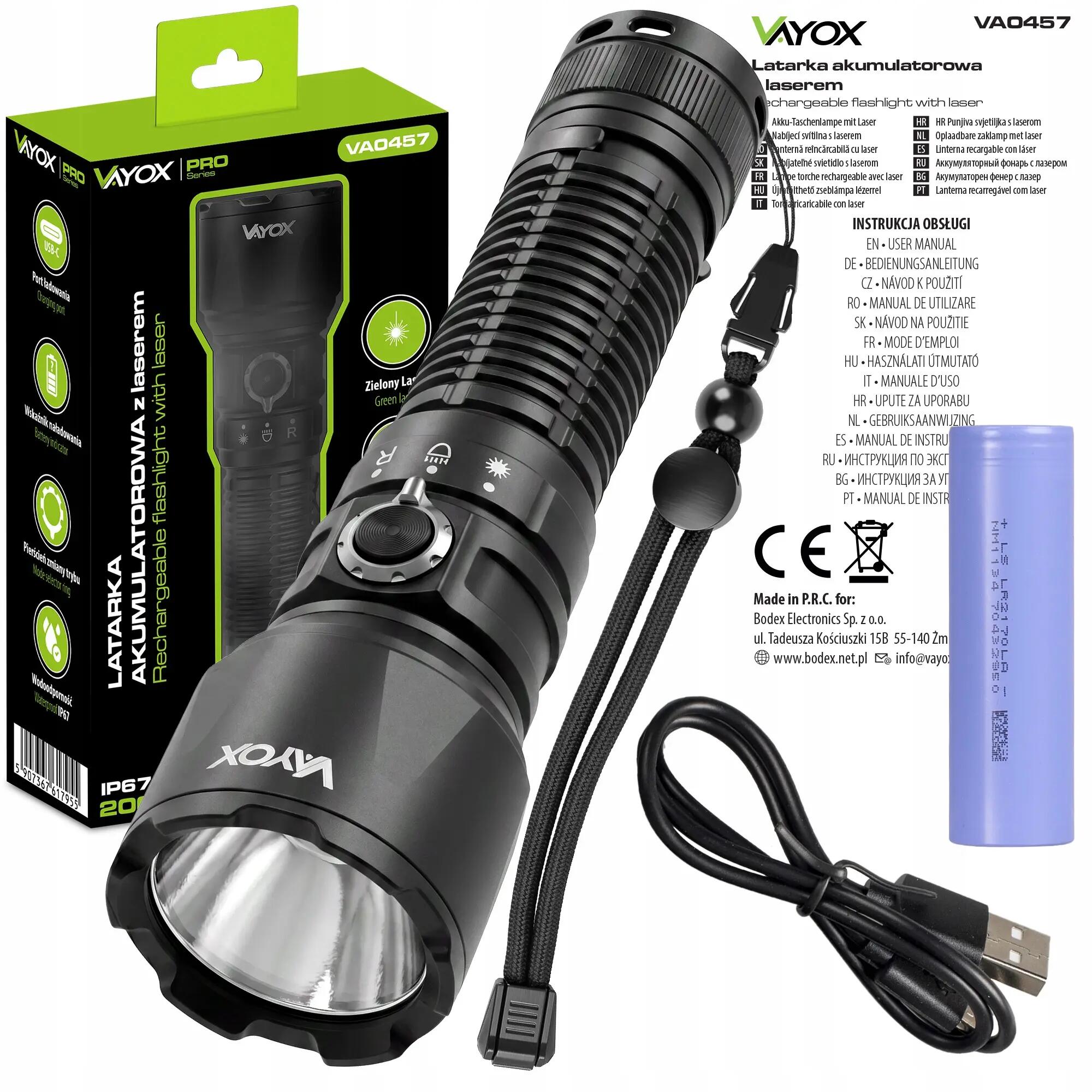 Lanterna recarregável Vayox VA0457 com laser 20W 2000lm 15/15