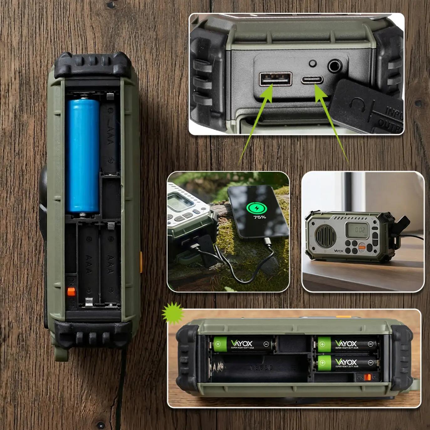 Radio de randonnée Vayox VA0440 Bluetooth, Powerbank, Solaire, Dynamo 12/15
