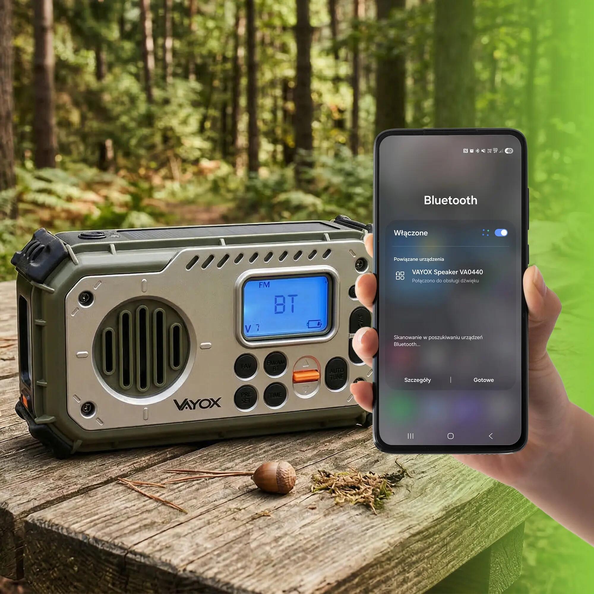 Radio de randonnée Vayox VA0440 Bluetooth, Powerbank, Solaire, Dynamo 11/15
