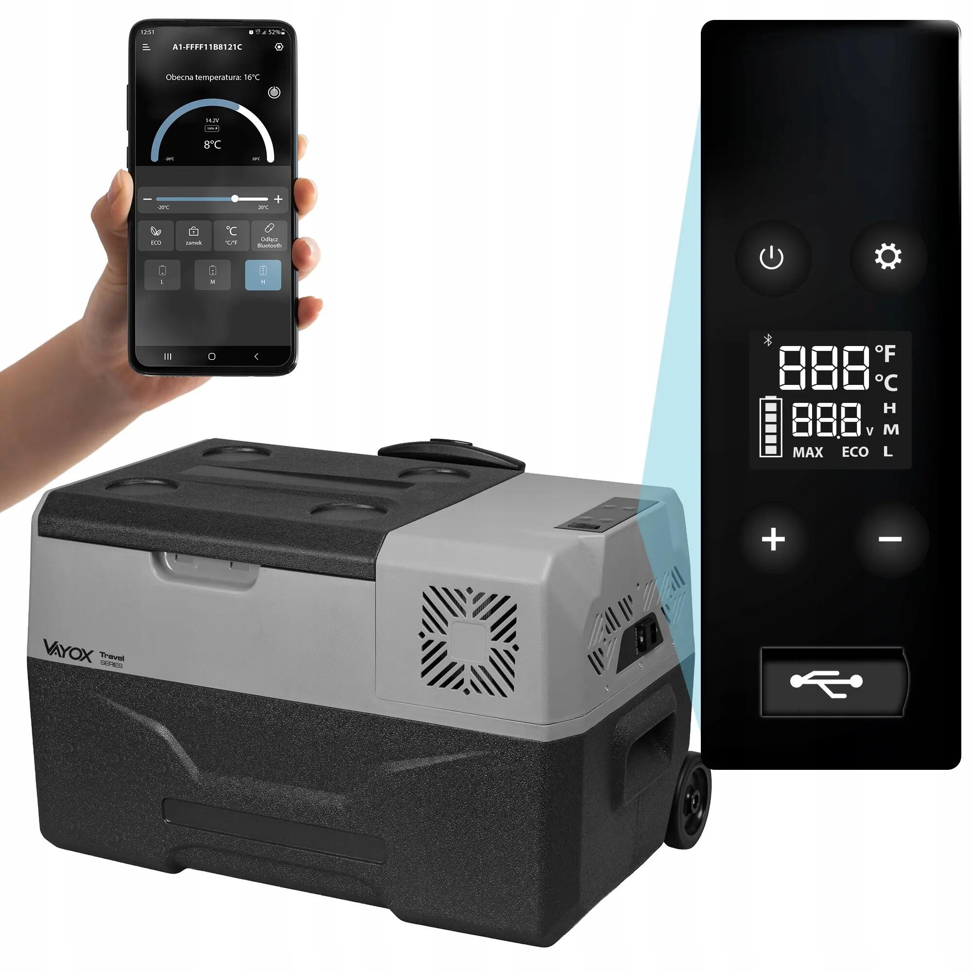 Vayox VA-T35 compressor koelbox voor op reis 12/24/230V wielen 30L 5/16