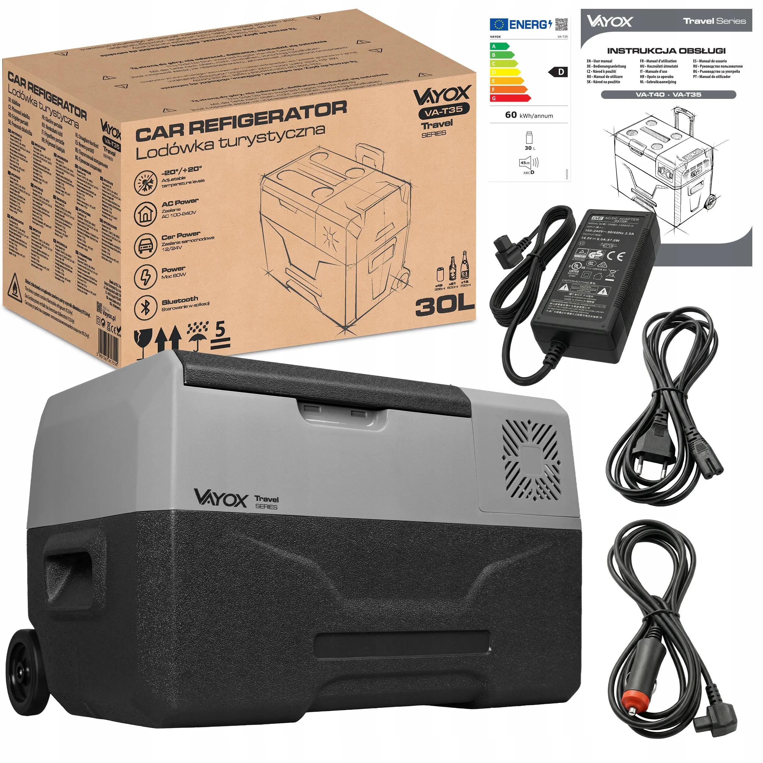 Vayox VA-T35 compressor koelbox voor op reis 12/24/230V wielen 30L 15/16