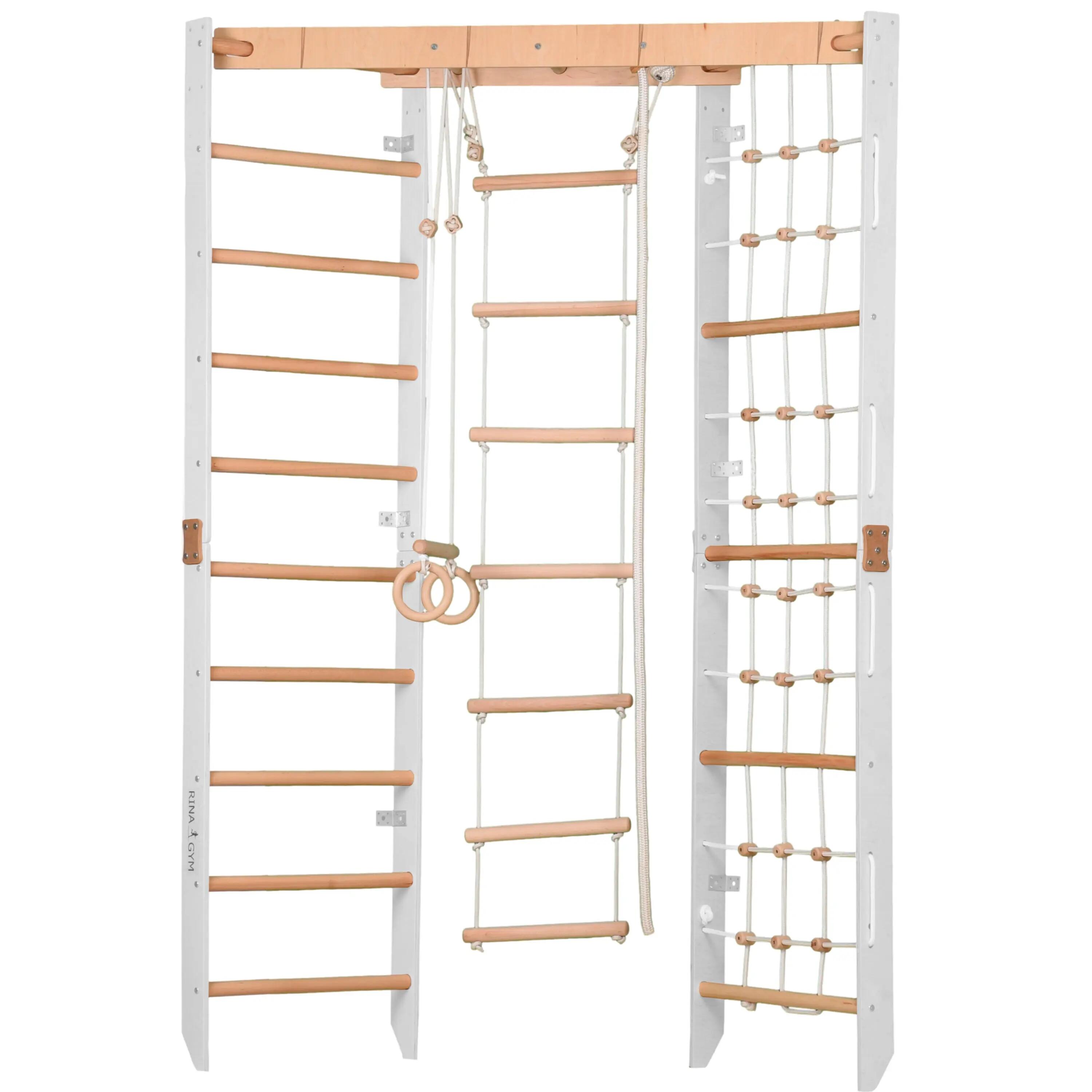 Espalier d'angle 230 cm avec filet d'escalade et barre fixe – Corner blanc 1/5