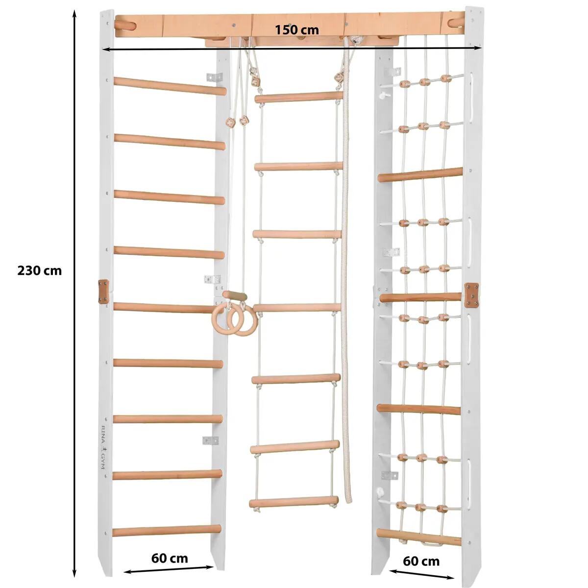 Espalier d'angle 230 cm avec filet d'escalade et barre fixe – Corner blanc 2/5