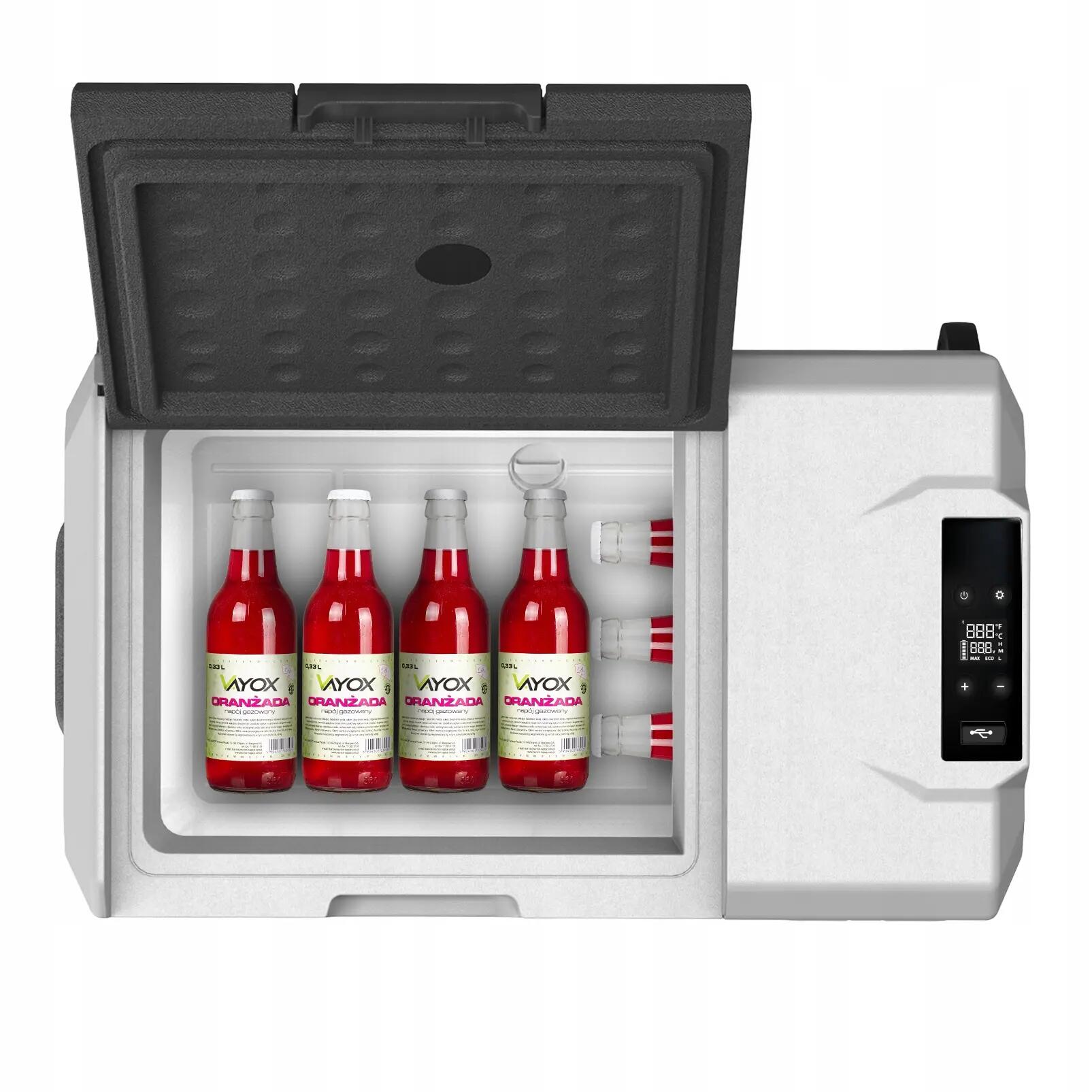 Kompressor-Kühlbox für unterwegs VAYOX VA-T40 12/24/230 V mit Akku, 40 L 7/16