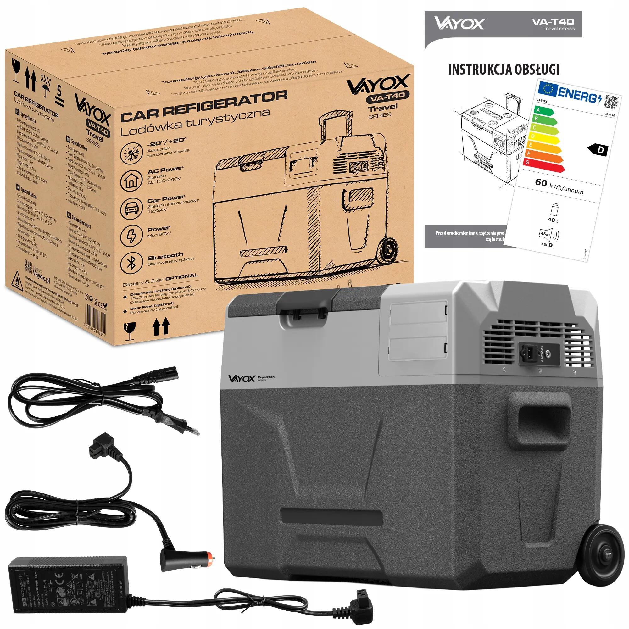 Kompressor-Kühlbox für unterwegs VAYOX VA-T40 12/24/230 V mit Akku, 40 L 15/16