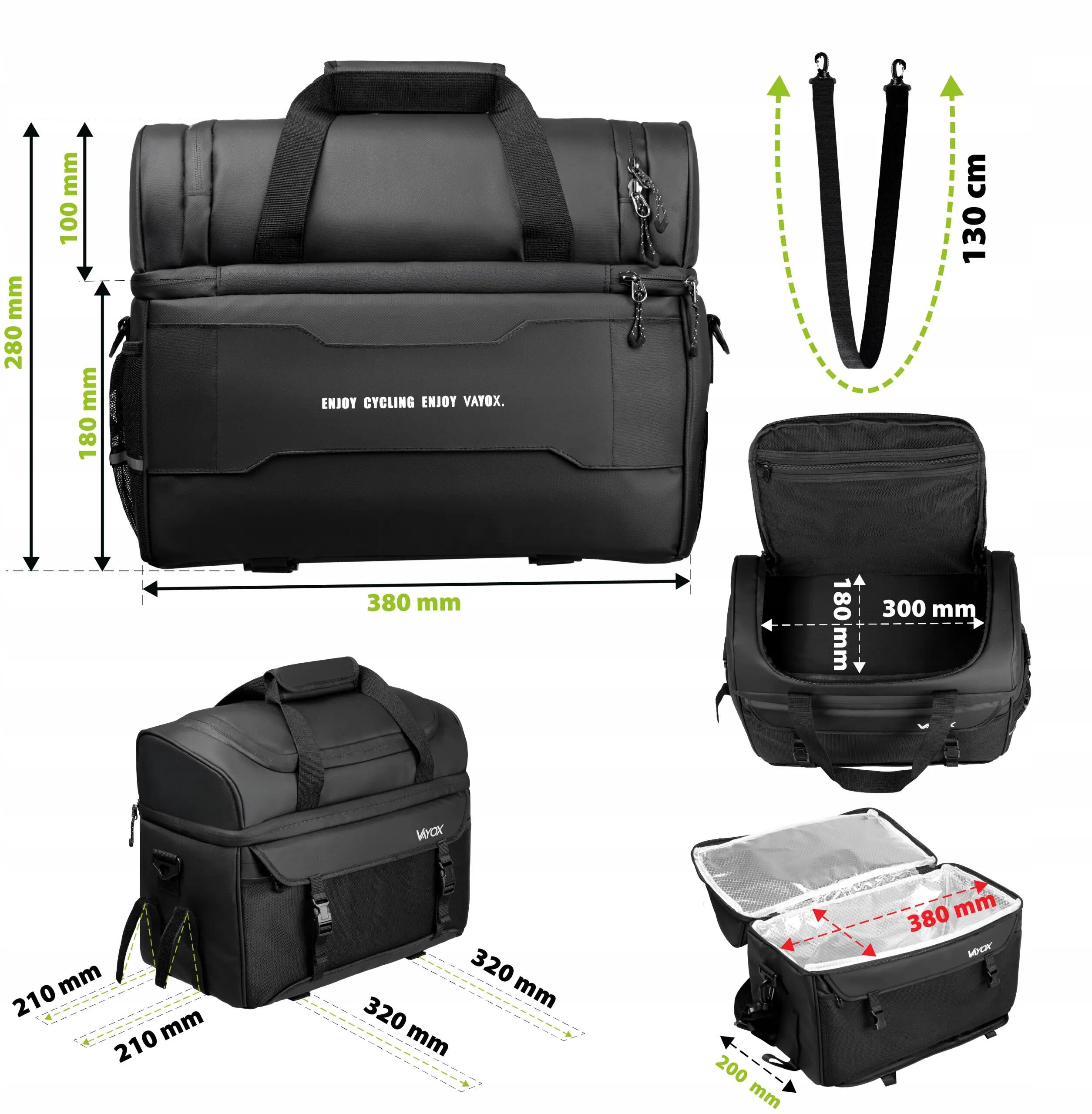 Fahrradtasche für den Gepäckträger VAYOX VA0350 wasserdicht thermisch 11L 15/16