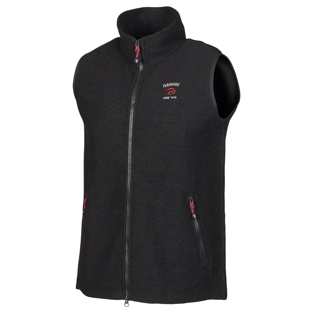 Ivanhoe mouwloos vest Elton Full Zip Black voor heren van wol - Zwart