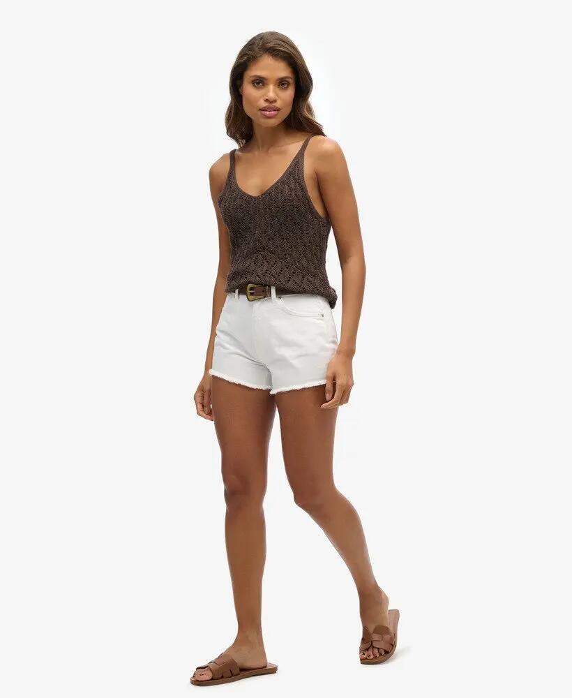 superdry High Rise Denim Shorts 100% biologisch katoen, OPTIC 4/5