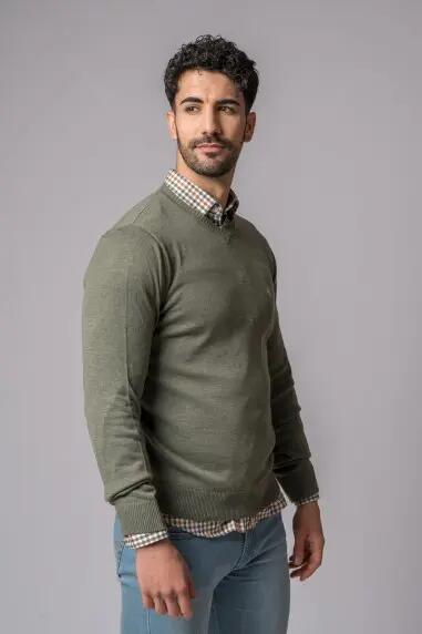 JERSEY CUELLO PICO VERDE DESLAVADO 3/5