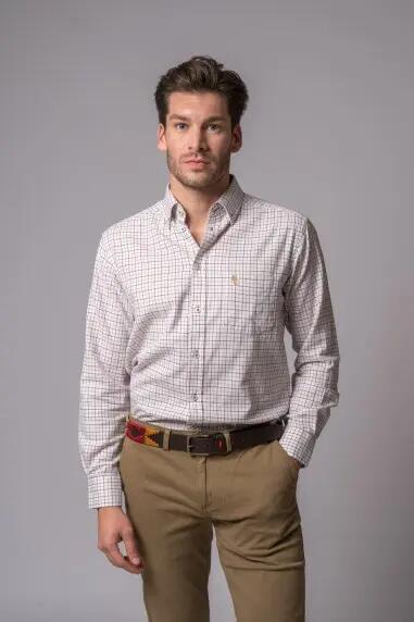 CAMISA CUADROS CAMEL Y MARRÓN 3/5