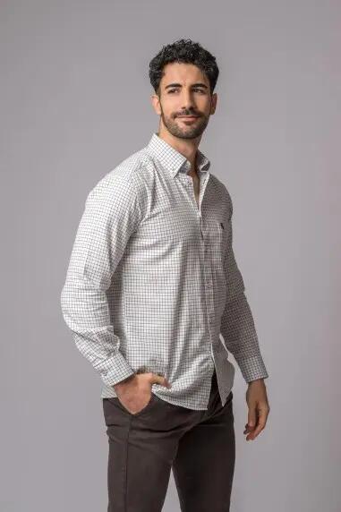 CAMISA CUADROS AZUL Y MARRÓN 3/5