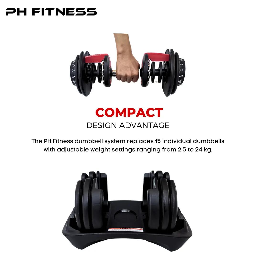 Manubri regolabili Smart set 2 × 24 kg | PH Fitness 8/9