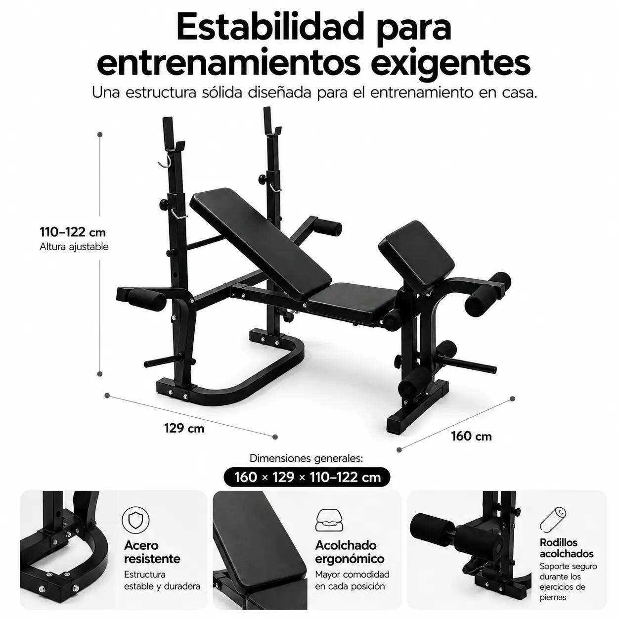 Banc de musculation avec support de barre réglable presse à banc 7/7
