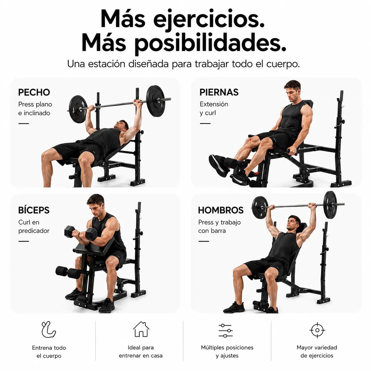 Banc de musculation avec support de barre réglable presse à banc 6/7