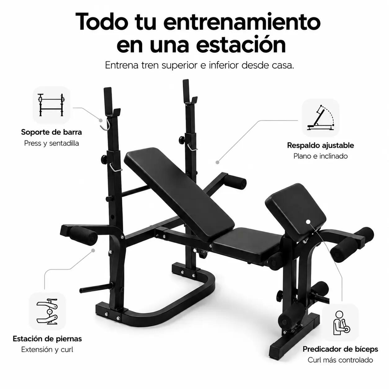 Banc de musculation avec support de barre réglable presse à banc 4/7