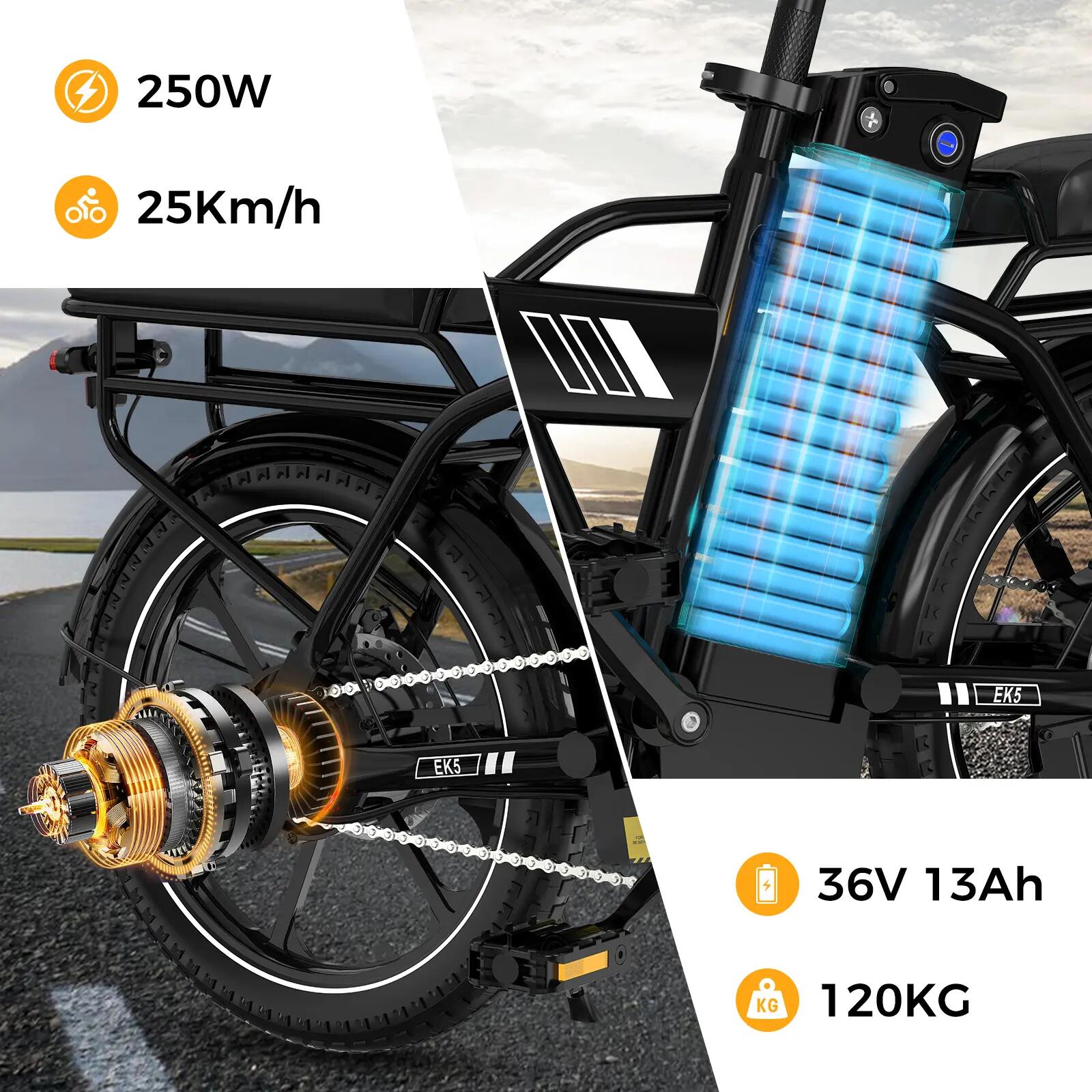 Elektrische vouwfiets 16" 250W 13Ah 25 km/u EK5 compact stadsfiets 10/15