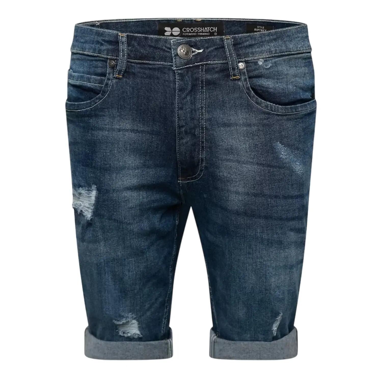 Crosshatch Mens Riptrey Denim Ripped Shorts