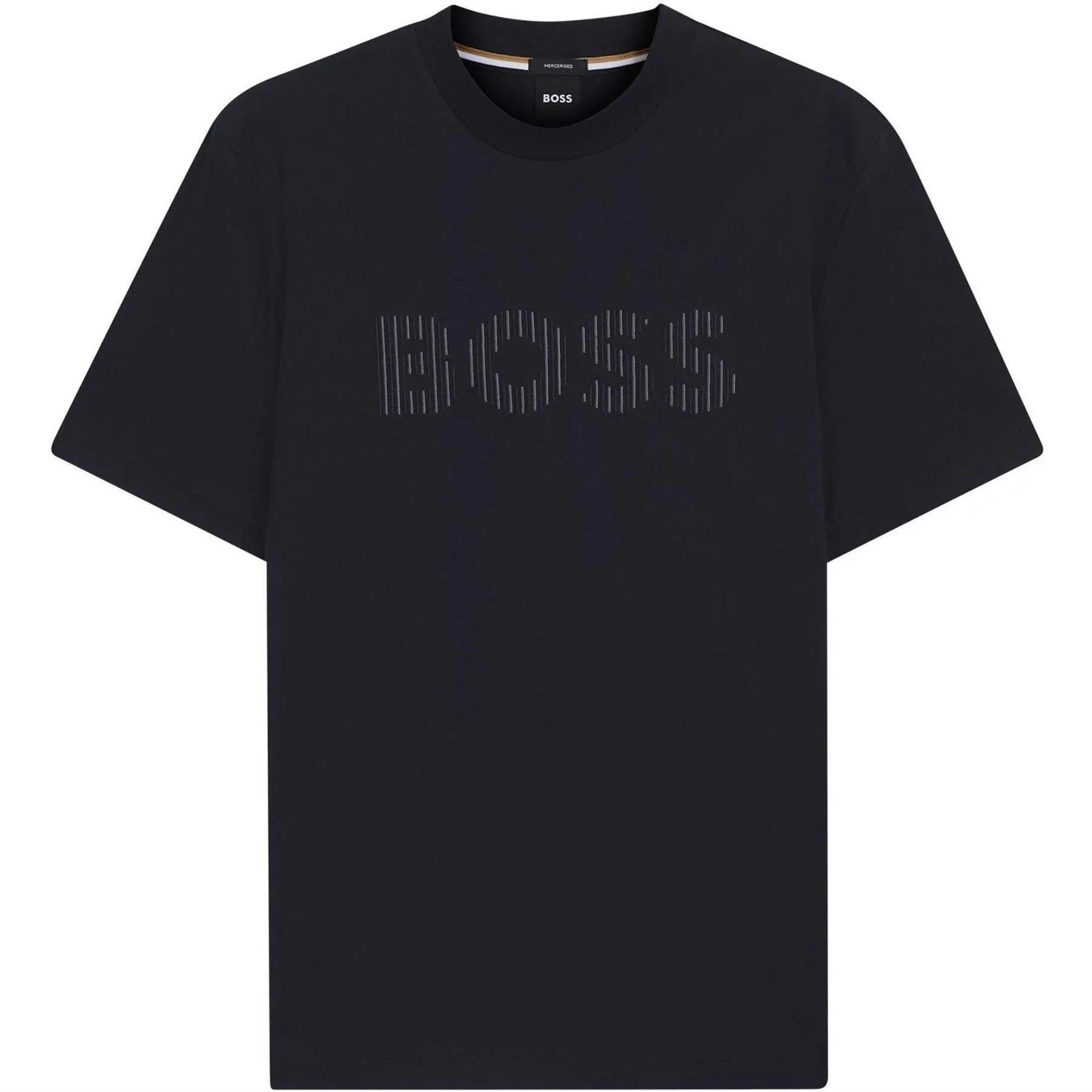 Boss Mens Stripe Cotton Logo T-Shirt