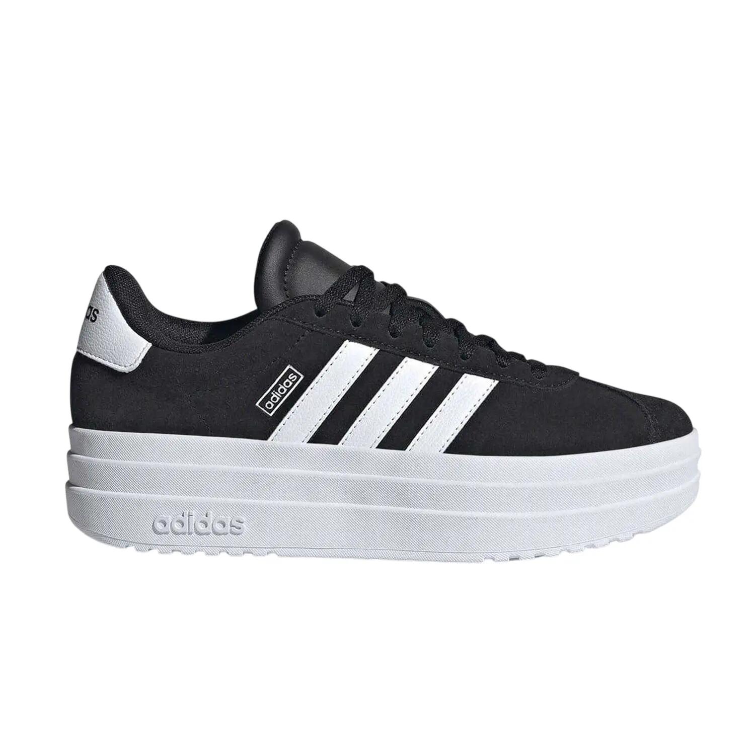 Adidas Girls Court Bold 3 Stripes Leather Platform Trainers