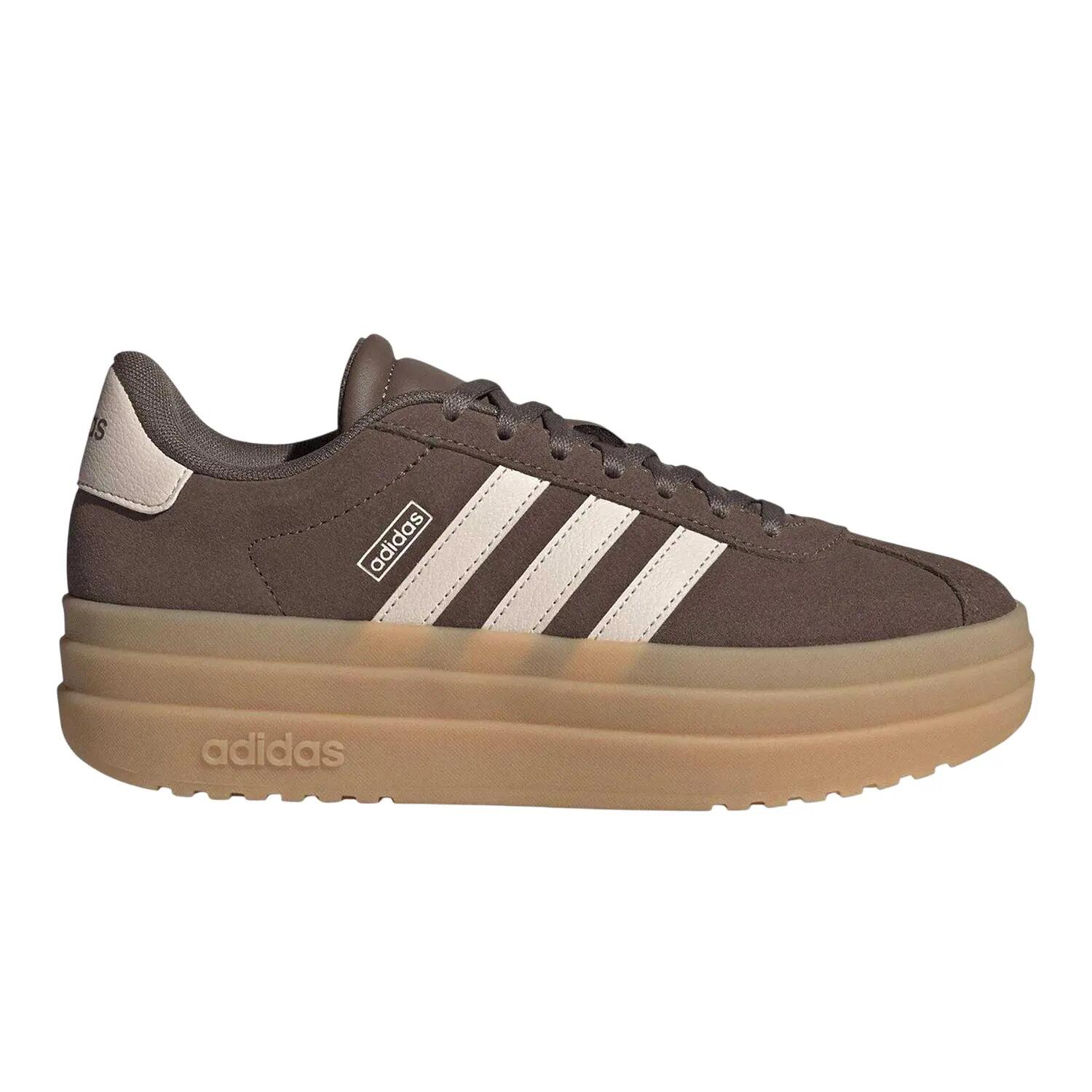 Adidas Girls Court Bold 3 Stripes Leather Platform Trainers