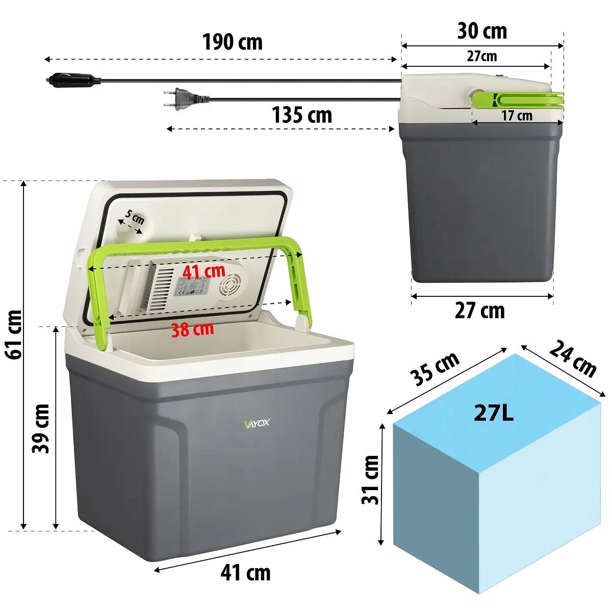Camping-Kühlbox VAYOX VA-T27 12/230 V mit Heizfunktion, 27 L 14/16