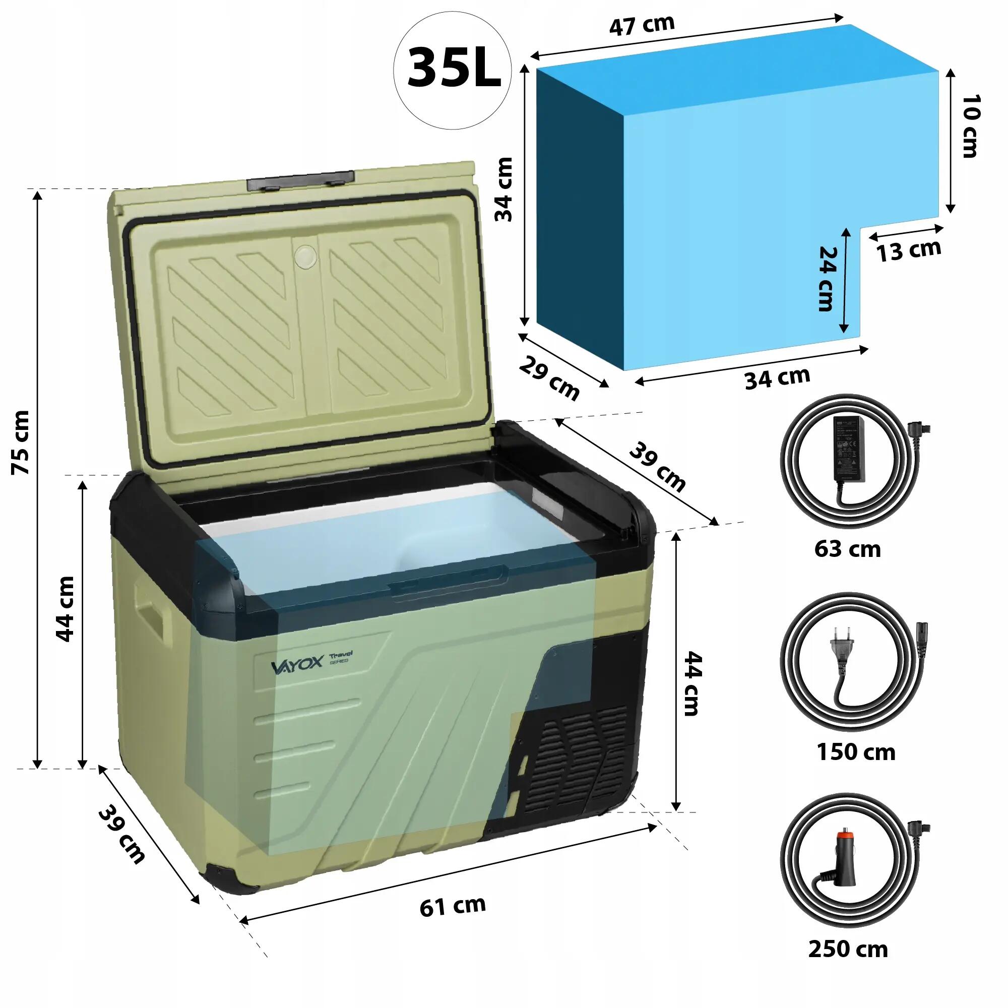 Frigorifero portatile a compressore Vayox VA-T37 12/24/230V 35L 14/16