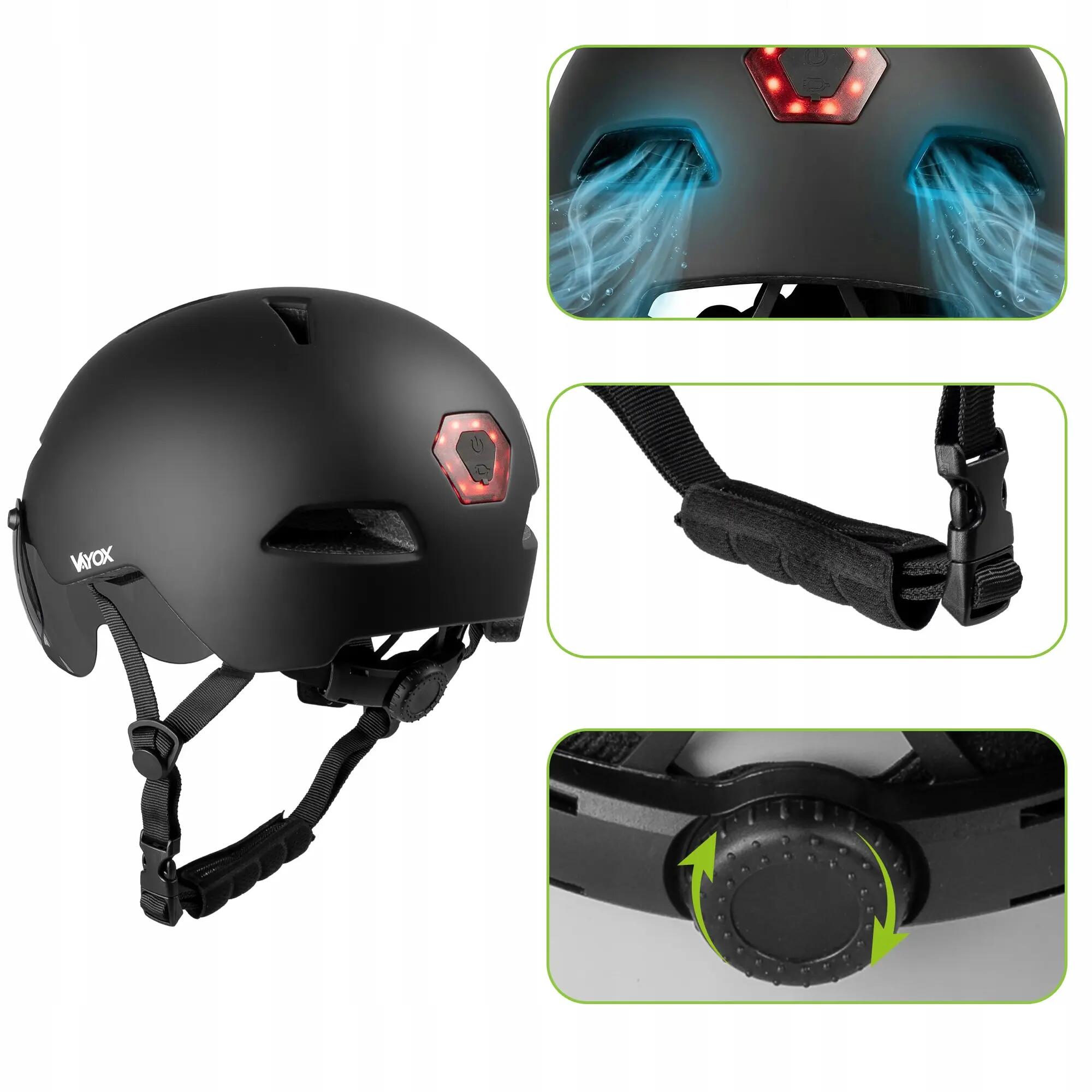 Casque Vayox Street VA0423 avec visière et LED 55-58cm 9/16