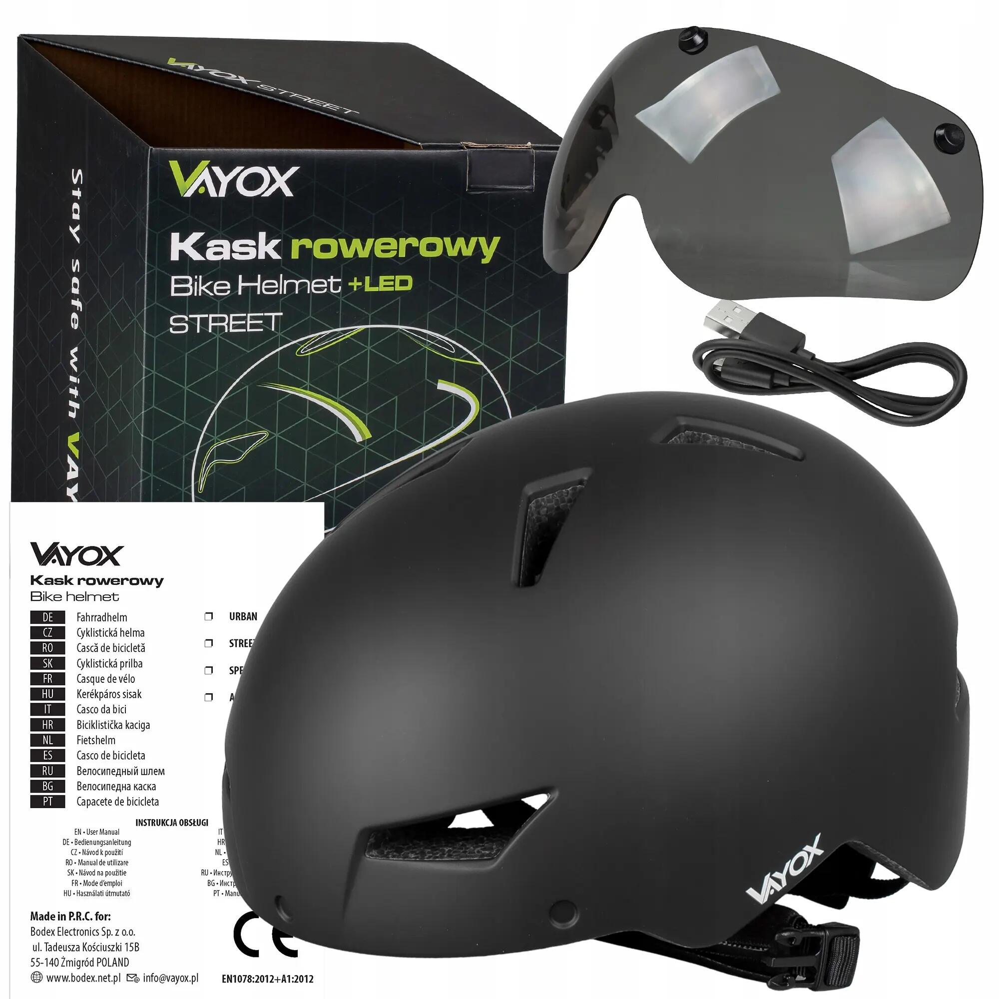 Casque de Ville Vayox Street VA0423 avec Visier et Lumière LED 55-58cm 15/16