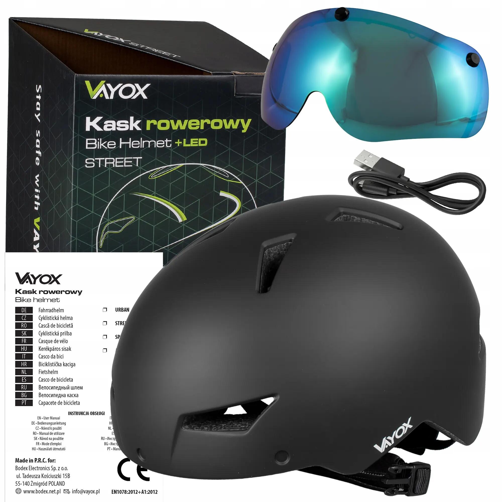 Casque Vayox Street VA0423 avec visière et LED 55-58cm 15/16