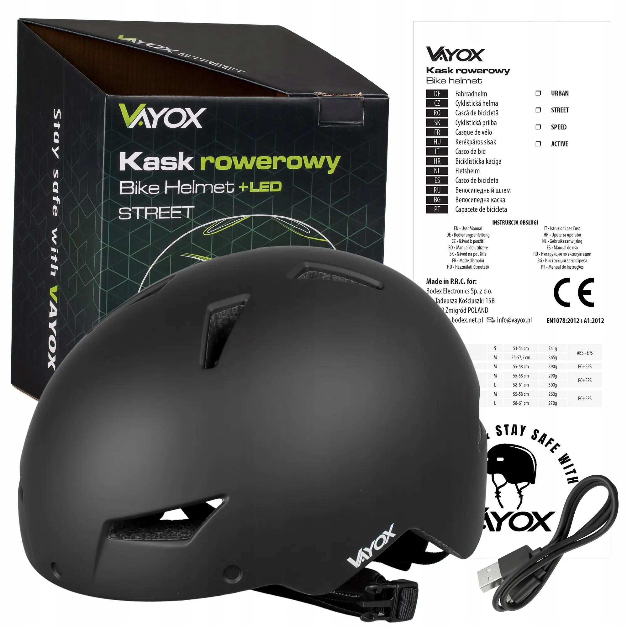 Casque pour vélo, rollers, trottinette Vayox Street VA0423 éclairage LED 55-58cm 15/16