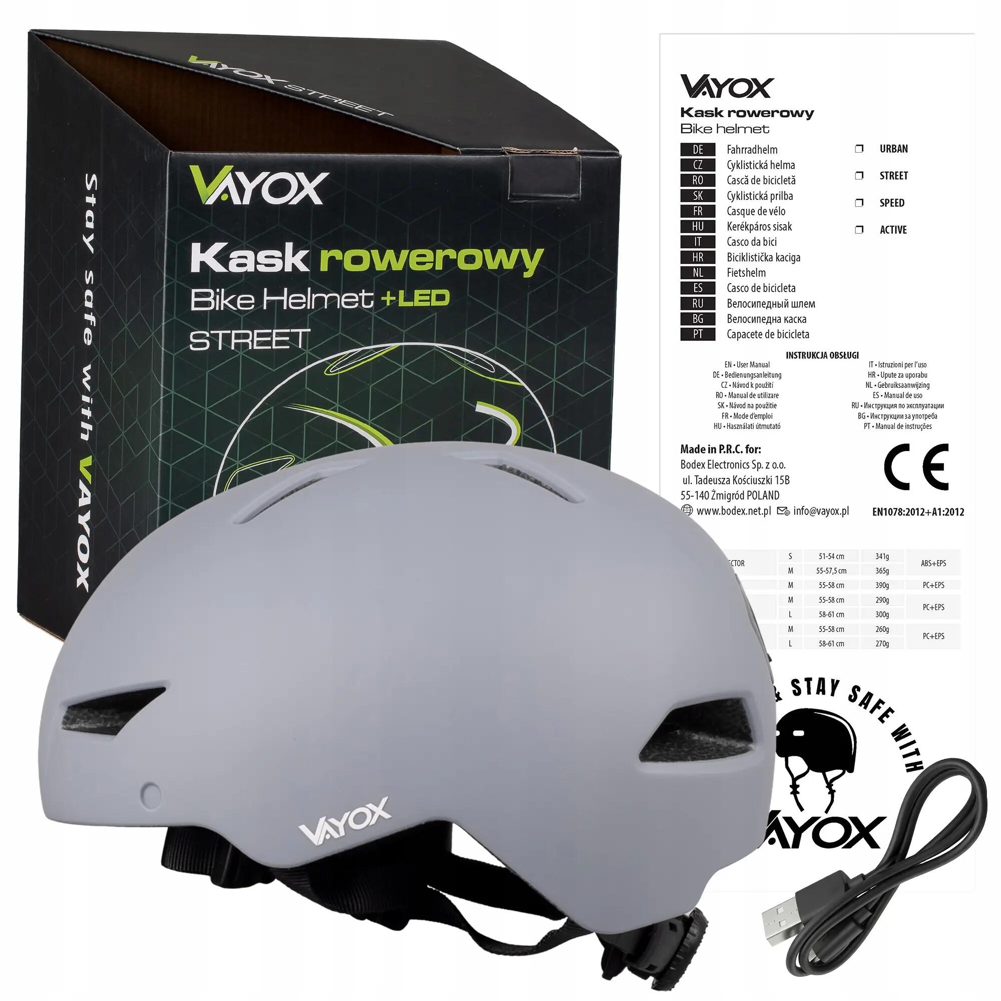 Casque Vayox Street VA0423 avec LED 55-58 cm 15/16
