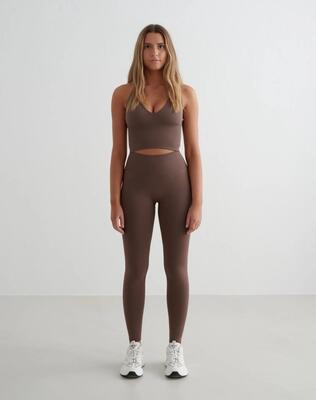 Dames legging invisible scrunch hoge geribde taille shape seamless lang bruin