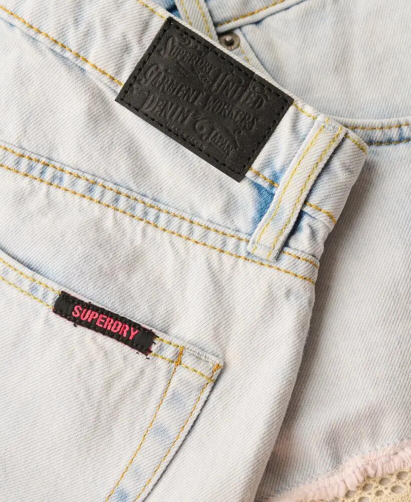 superdry Denim Hot Shorts - 100% Biologisch Katoen, Pale Icy Blue 6/7