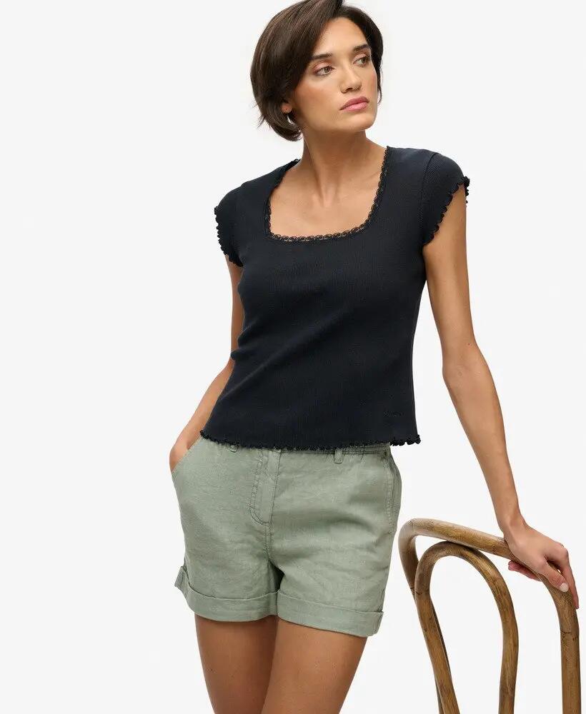 superdry Mid Rise linnen shorts – 100% linnen, lichtgewicht 3/7
