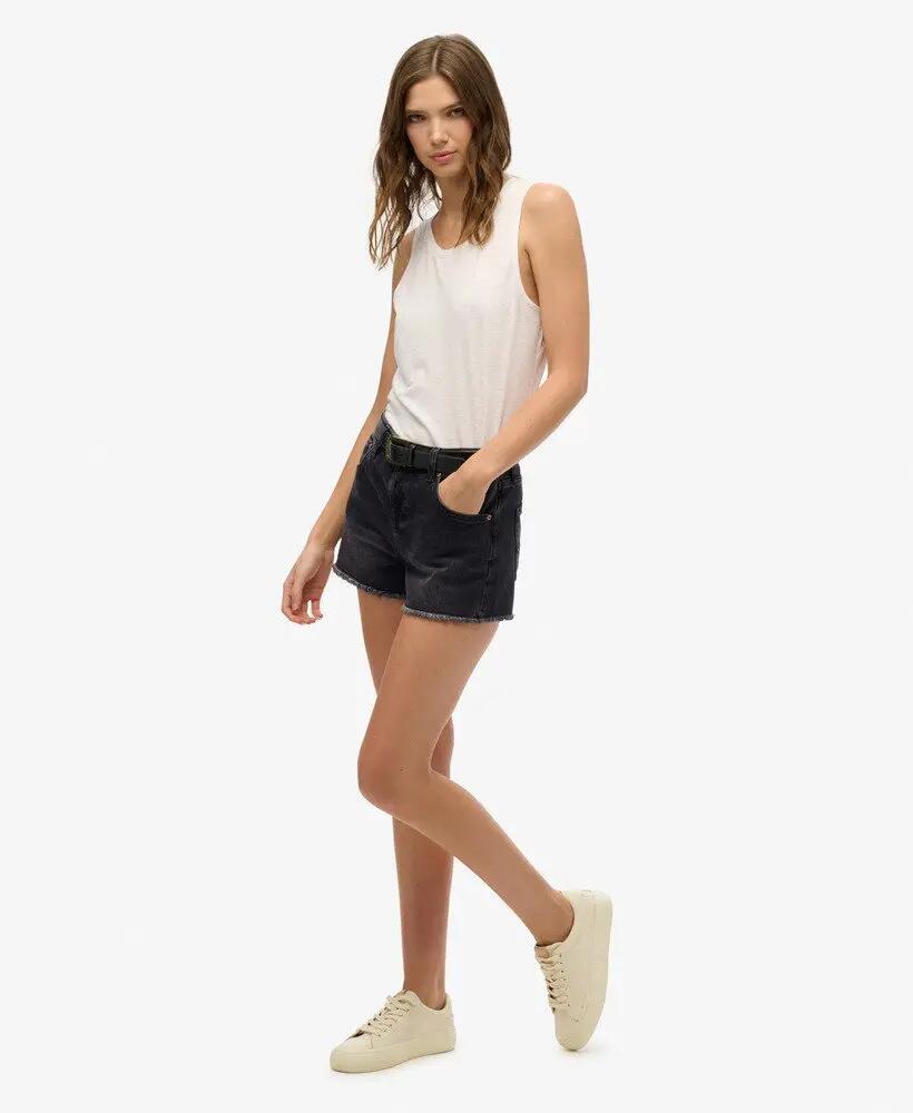 superdry Mid Rise Denim Hot Short - Roseland Washed Black 4/6