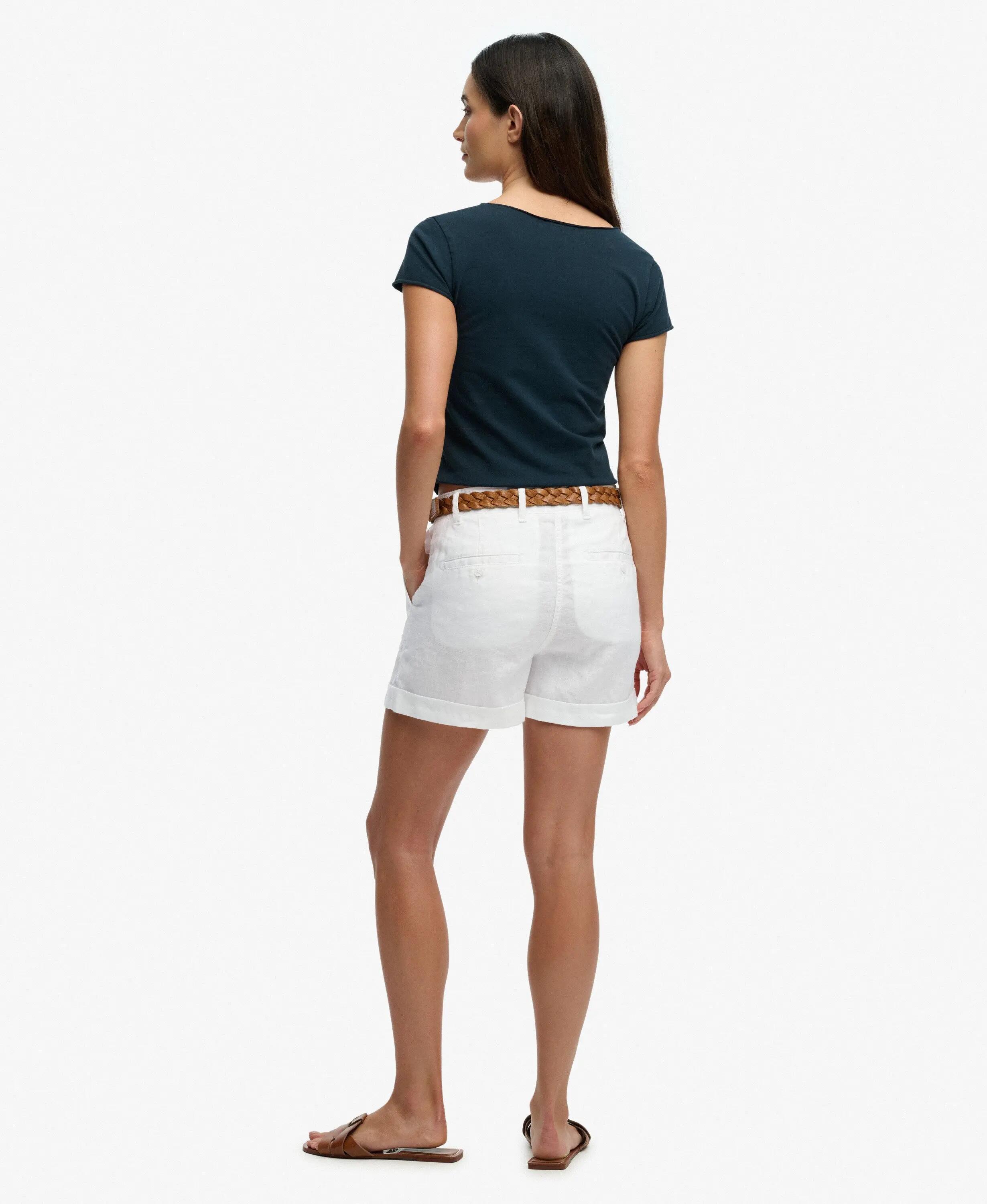superdry Mid Rise Linen Shorts - 100% Linnen, Straight Fit 6/7