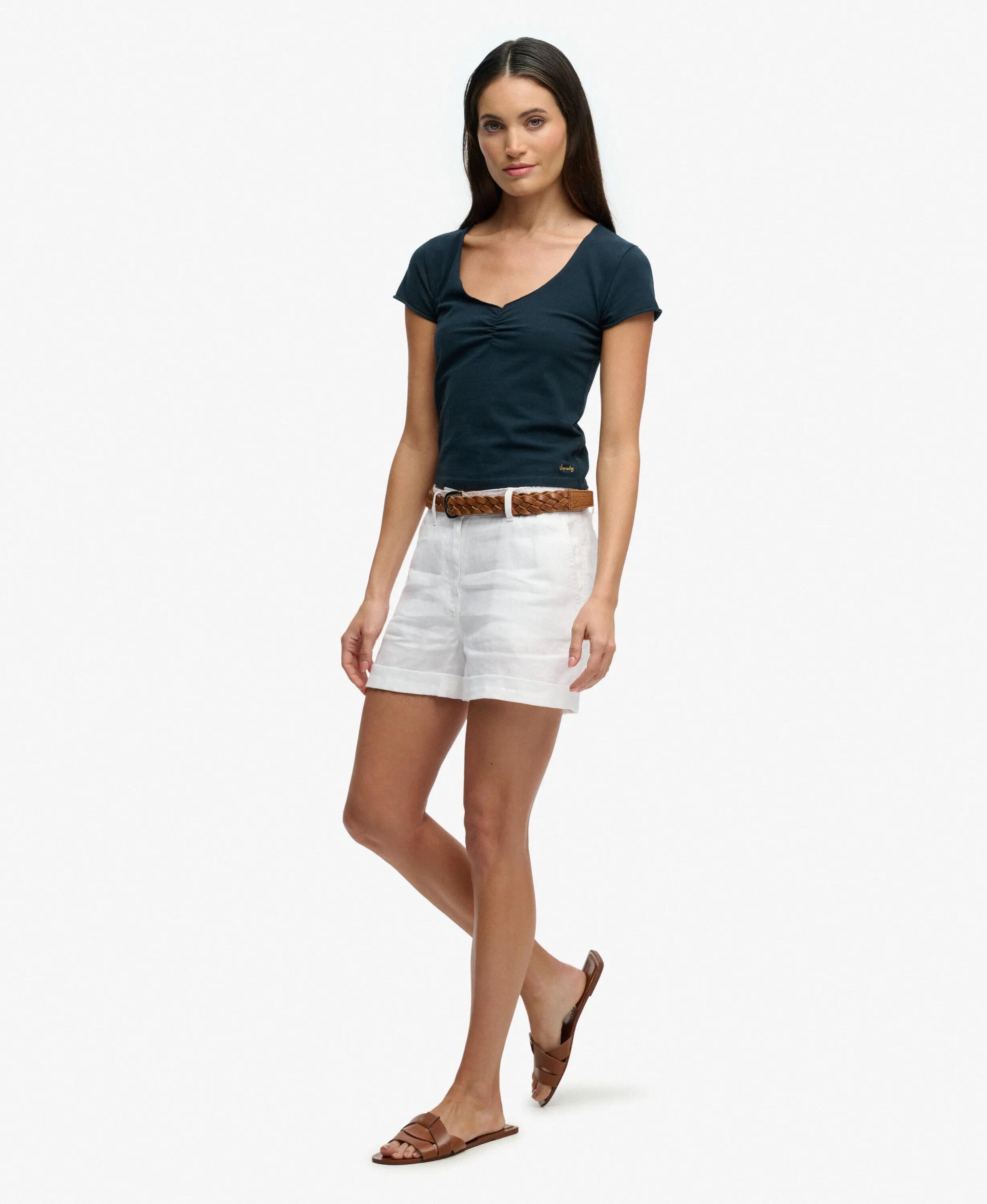 superdry Mid Rise Linen Shorts - 100% Linnen, Straight Fit 3/7