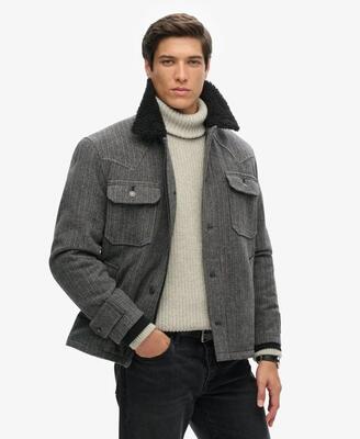 Superdry merchant wool chore jas in charcoal herringbone