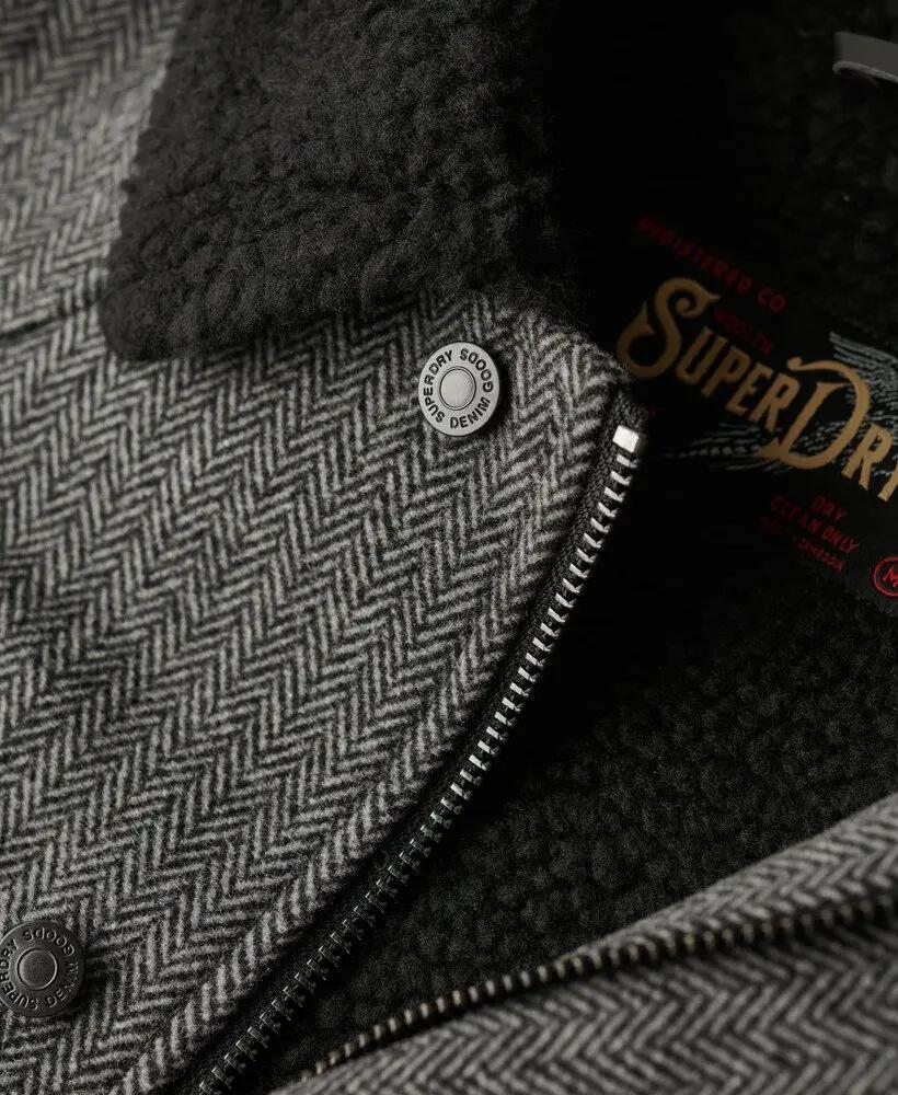 superdry Merchant Wool Chore Jas in CHARCOAL HERRINGBONE 6/7