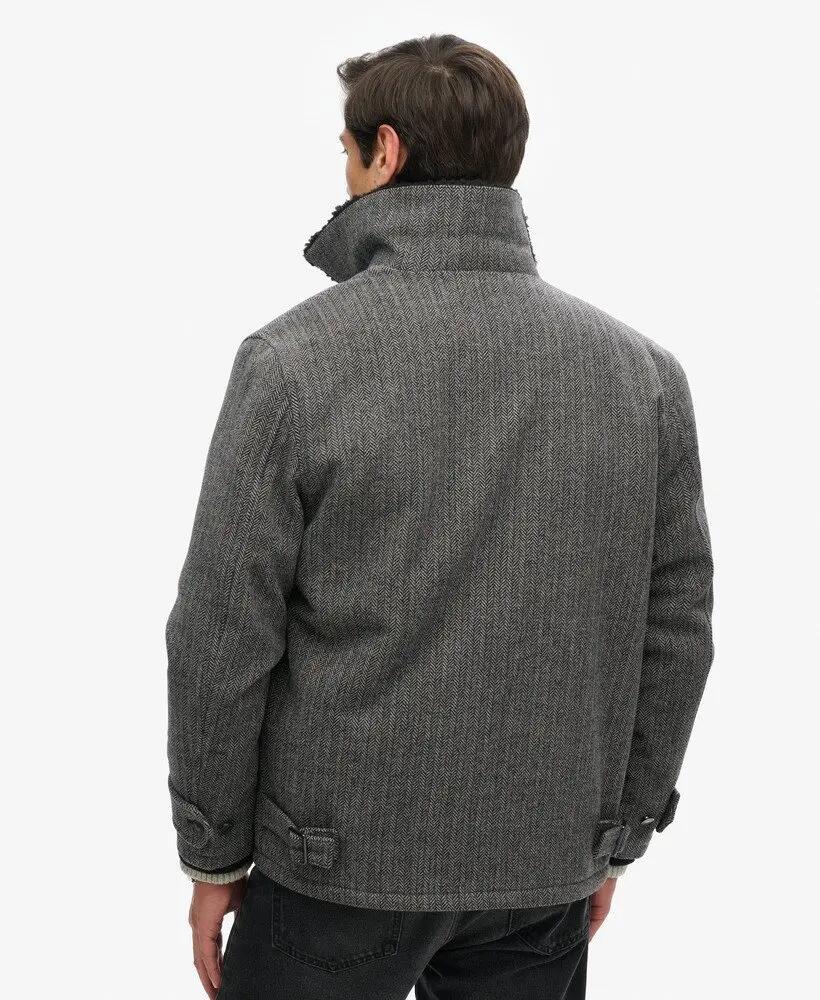 superdry Merchant Wool Chore Jas in CHARCOAL HERRINGBONE 5/7