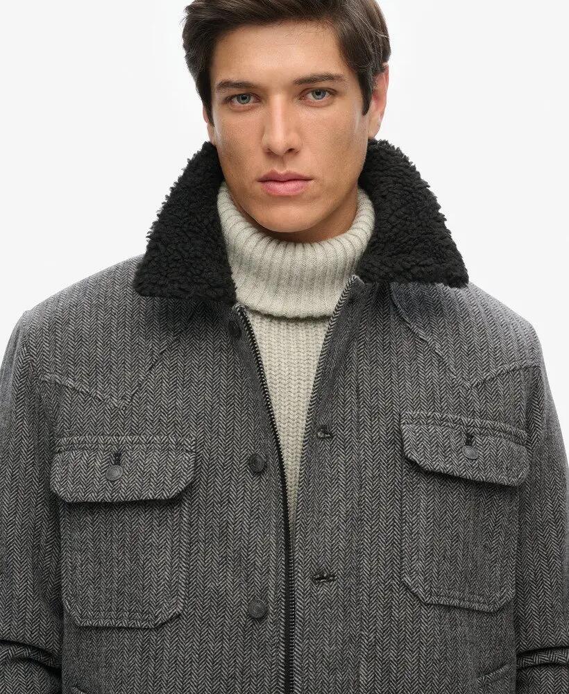 superdry Merchant Wool Chore Jas in CHARCOAL HERRINGBONE 3/7