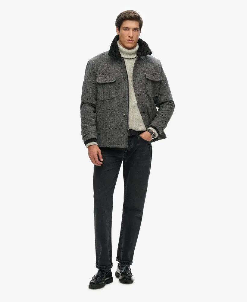 superdry Merchant Wool Chore Jas in CHARCOAL HERRINGBONE 2/7