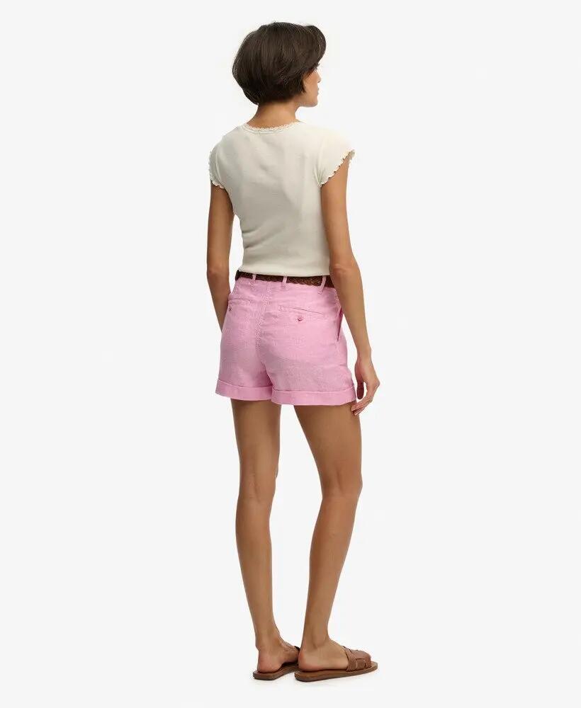 superdry Mid Rise Linen Shorts — Linho 100%, corte direito 6/7