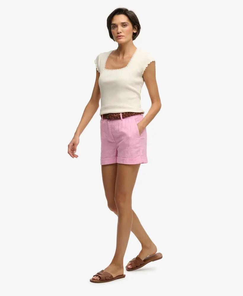 superdry Mid Rise Linen Shorts — Linho 100%, corte direito 3/7