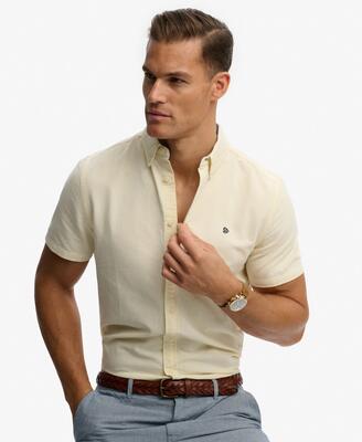 Superdry preppy oxford korte mouw overhemd pastel yellow chambray