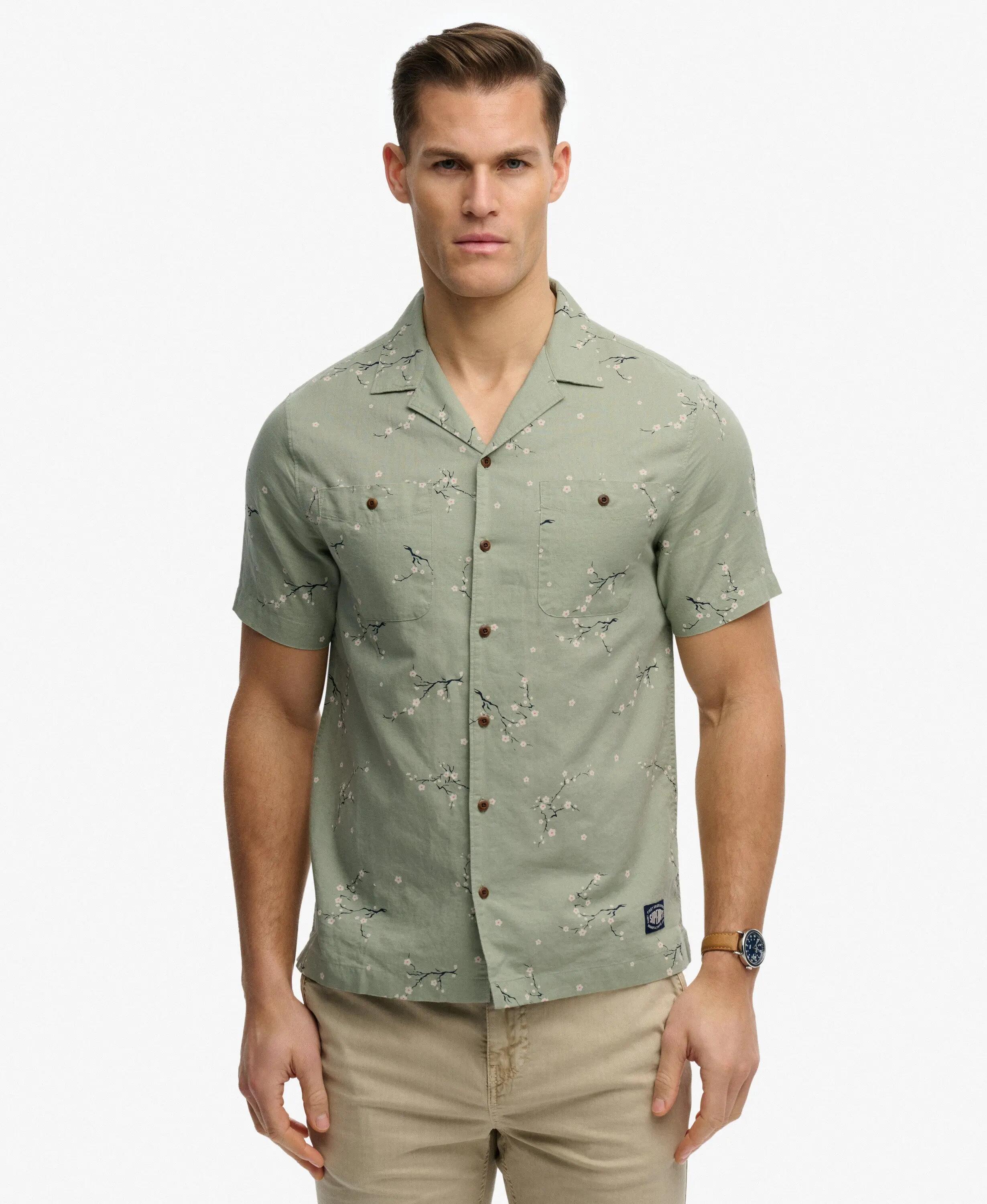 superdry Camicia da spiaggia maniche corte stampata Shibori Blossom Sage 2/7